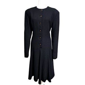 Vintage Anne Klein Wool Dress Womens Size 14 Glass Rivoli Buttons‎ Fit and Flare